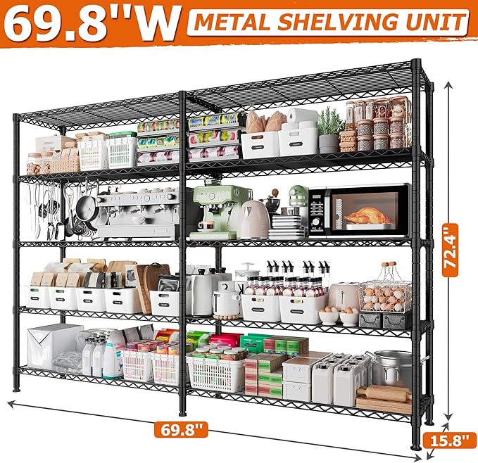 REIBII 1600LBS Storage Shelves Metal Shelving 5 Tier Wire Shelving Unit - Image 3