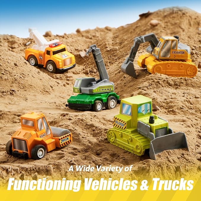 JOYIN 18 Pcs Pull Back City Cars and Trucks Toy Vehicles Set, Friction Powered - Image 5