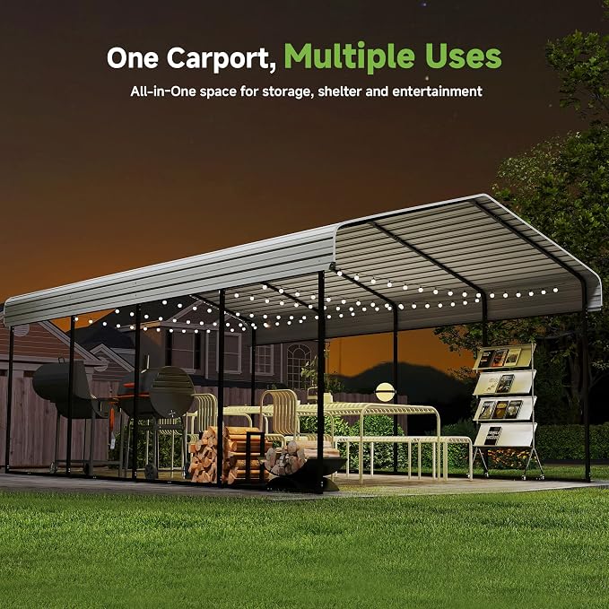 Real Relax 12x20ft Metal Carport, Heavy Duty Garage Outdoor Galvanized Car - Image 4