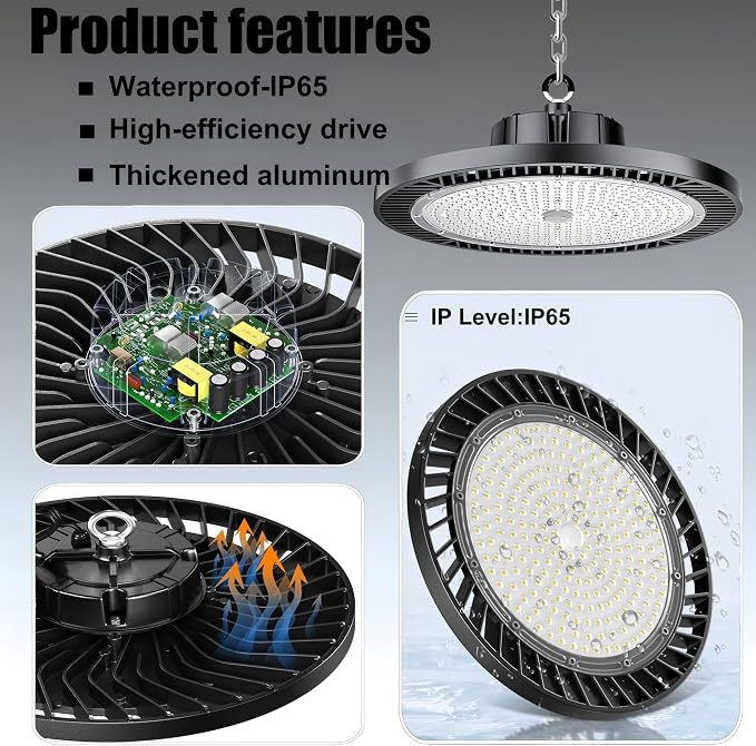 250W UFO LED High Bay Light, 30000lm 6000K Daylight 2500W Equivalent - Image 5