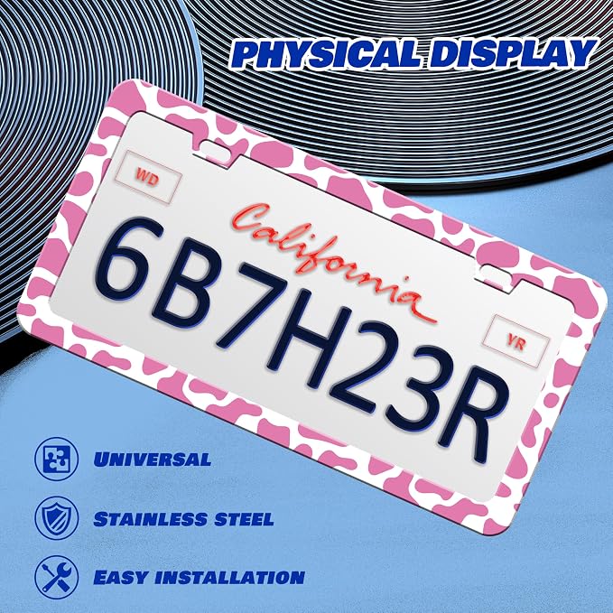 Pink Cow Print License Plate Frame Animal Texture License Plate Frames - Image 3