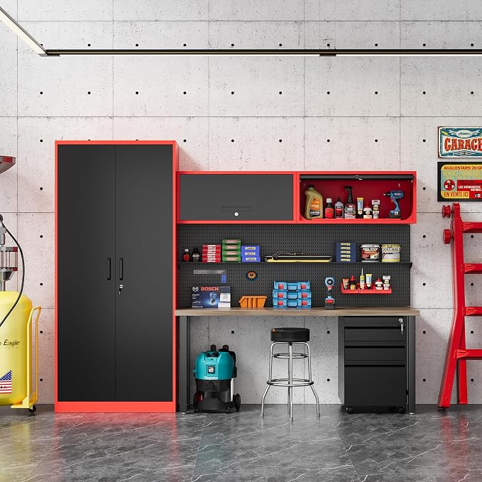 Metal Storage Cabinet Black&Red Wall Cabinets - Image 4