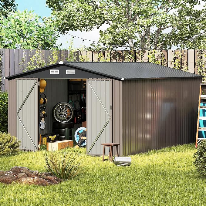 Goplus 10 x 14 FT Outdoor Storage Shed, Large Garden Tool House w/Improved - Image 5