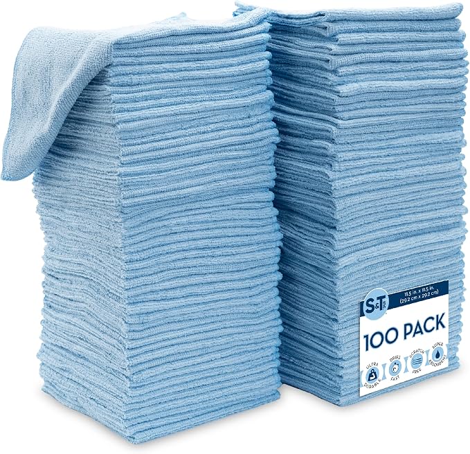 S&T INC. 100 Pack Microfiber Cleaning Cloth, Bulk Towels by STINC