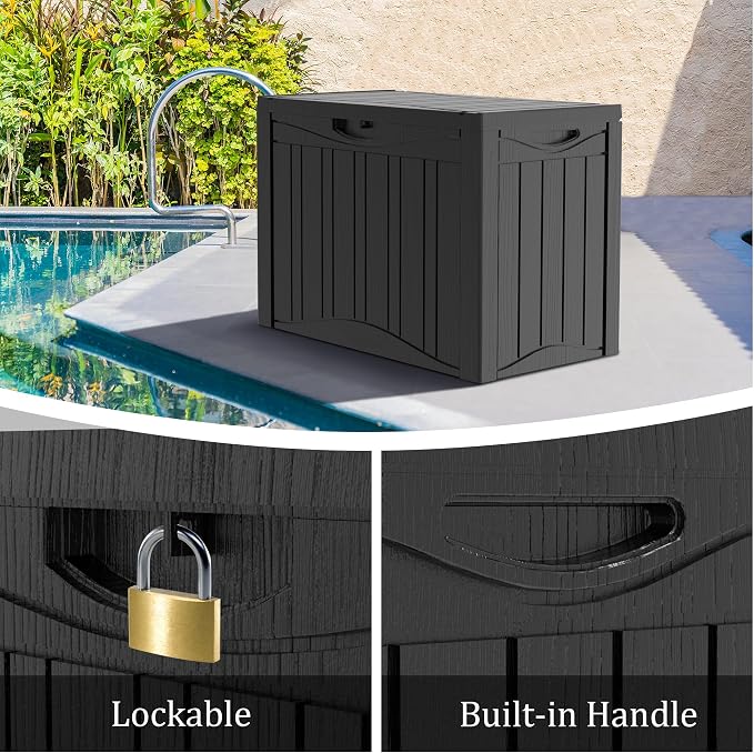 50 Gallon Lockable Resin Deck Box, Waterproof & UV-Resistant Outdoor Storage Box - Image 3