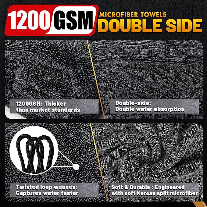 Microfiber Towels for Cars, 3 Pack Dual Sided Drying Towels Car Detailing， - Image 2