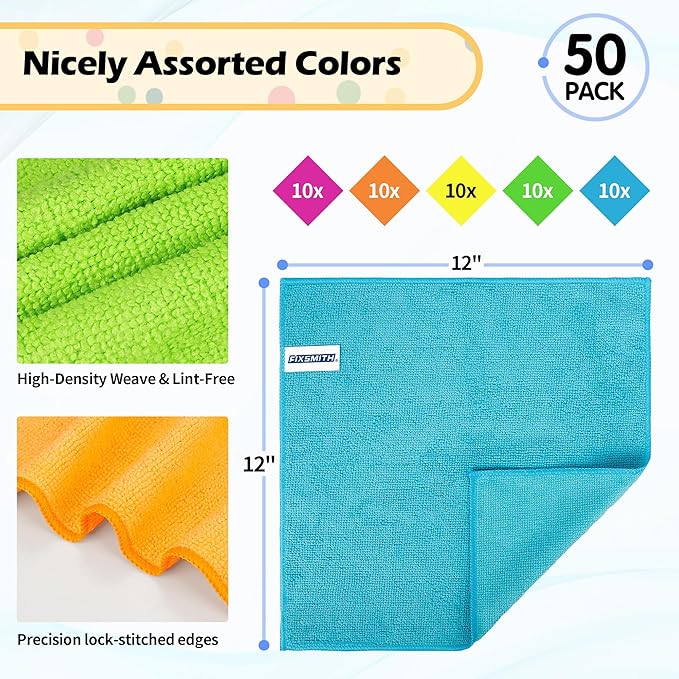 FIXSMITH Microfiber Cleaning Cloth, 50 Pack Cleaning Rags, Cleaning Towels - Image 2