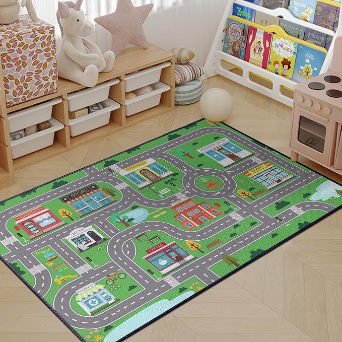 Play Rug for Playroom 2x3 Car Mat Town City Road Map for Boys Bedroom Fun Car - Image 6