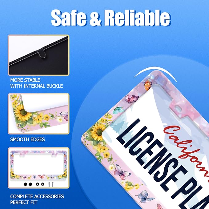 Beautiful Butterfly Sunflower License Plate Frame Yellow Floral License Plate - Image 2