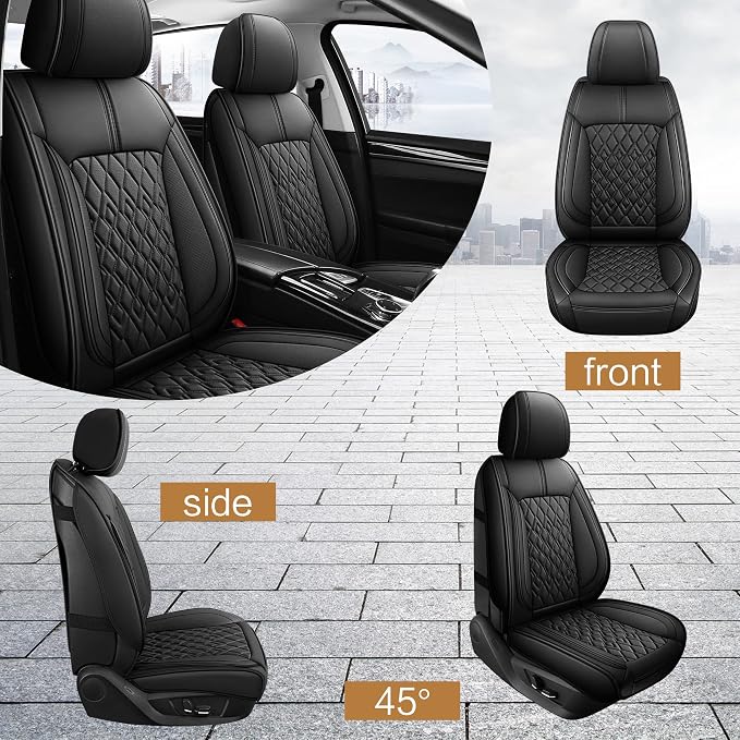 Pariitadin Leather Car Seat Covers Front Pair, Waterproof Breathable Faux - Image 2