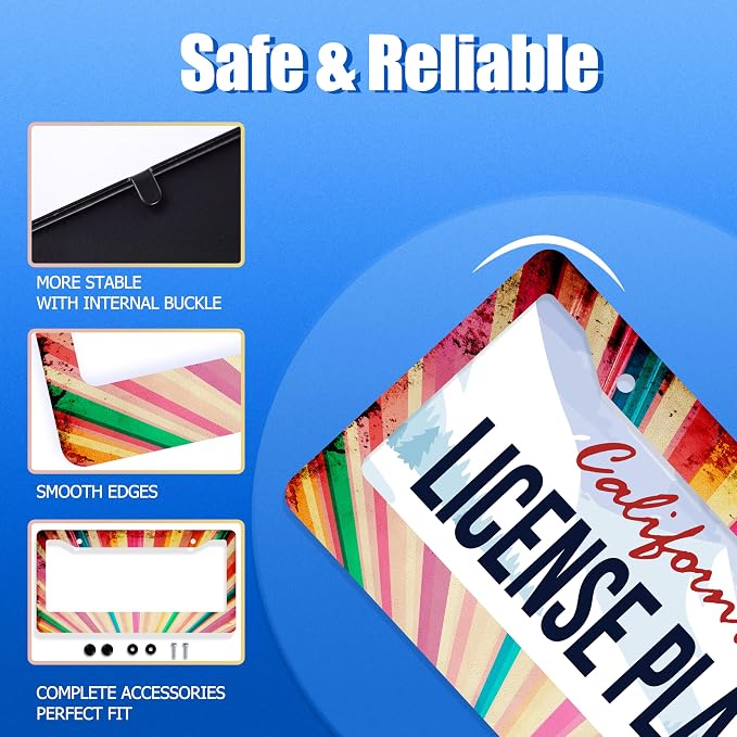Retro Rainbow License Plate Frame Hippie Rainbow Stripes License Plate - Image 2
