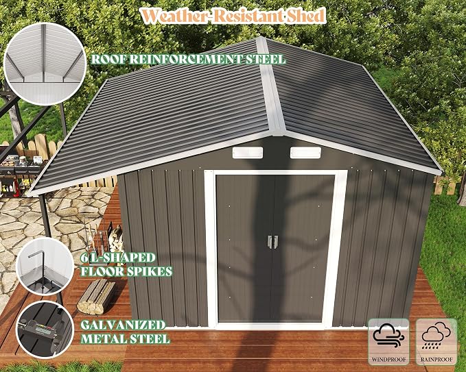 AMERLIFE 10.6x10.3x6.3 FT Galvanized Metal Storage Shed - Image 7
