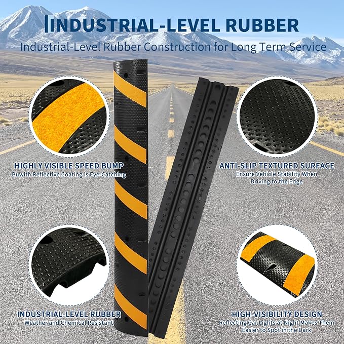 3 PCS 6FT Speed Bumps Wite End for Road, Heavy-Duty 25, 000 Lbs Capacity - Image 5
