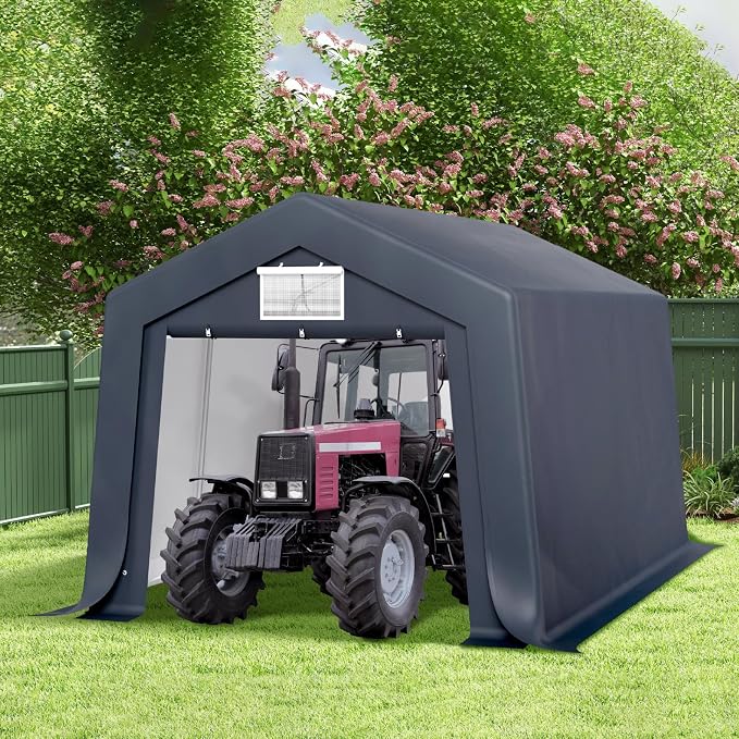 GREEN PARTY Storage Shelter Shed, 10x15 ft Portable Shed Outdoor Carport - Image 2