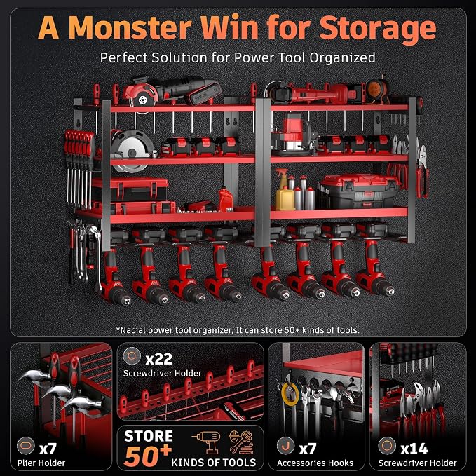 Power Tool Organizer Wall Mount, 4 Layer Drill Holder Wall Mount, Heavy Duty - Image 2