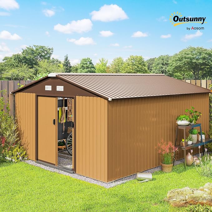 Outsunny 11' x 13' Outdoor Storage Shed, Garden Tool Metal Shed - Image 2