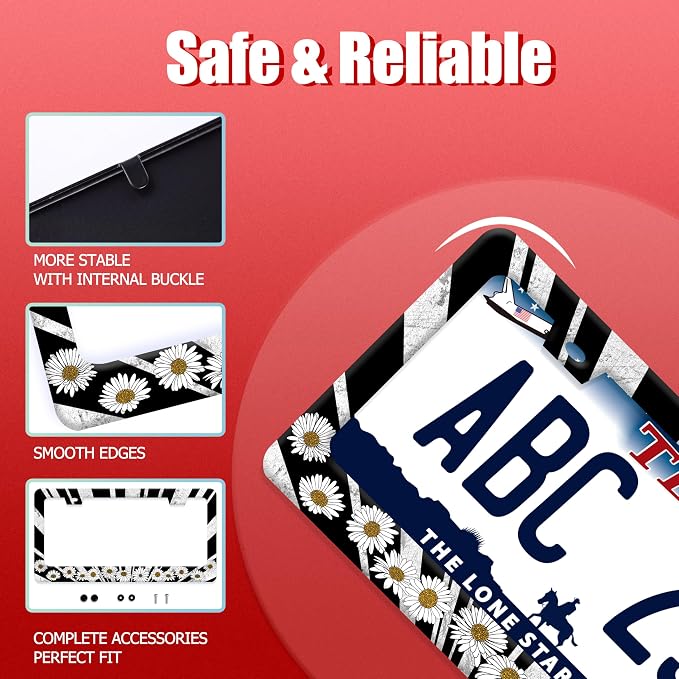 Sun License Plate Frame Black White Daisy Flowers License Plate Frames Funny - Image 2
