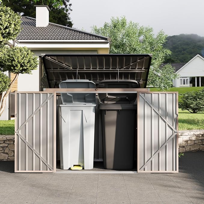 3x6 FT Garbage Bin Shed Stores, Outdoor Trash Can Storage 2 Binsgarbage Bin - Image 8