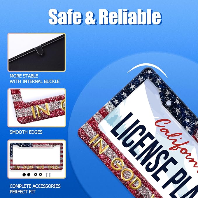 in God We Trust License Plate Frame American Flag License Plate Stainless Steel - Image 2