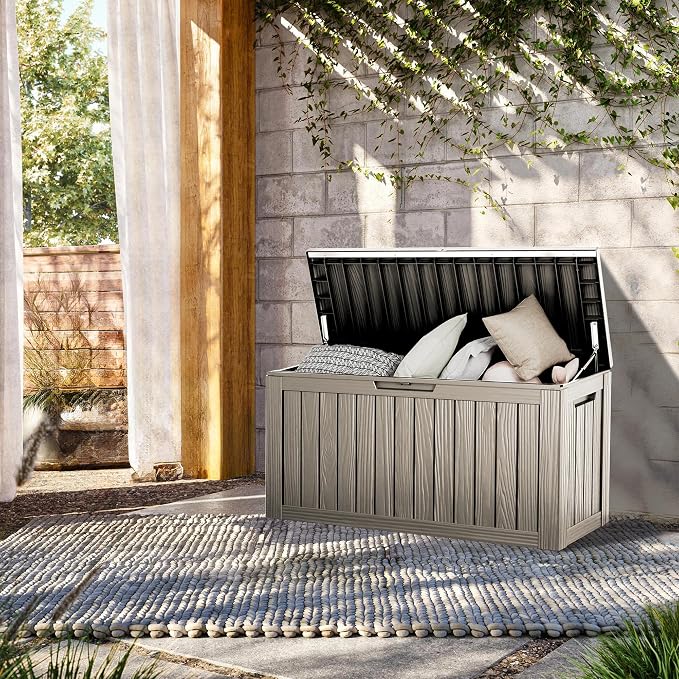 80 Gallon Lockable Resin Deck Box, Waterproof & UV-Resistant Outdoor Storage Box - Image 4