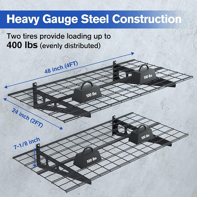 WORKPRO 2-Pack 2x4FT Garage Wall Shelving, 48” x 24” Heavy Duty Wall Mounted - Image 2