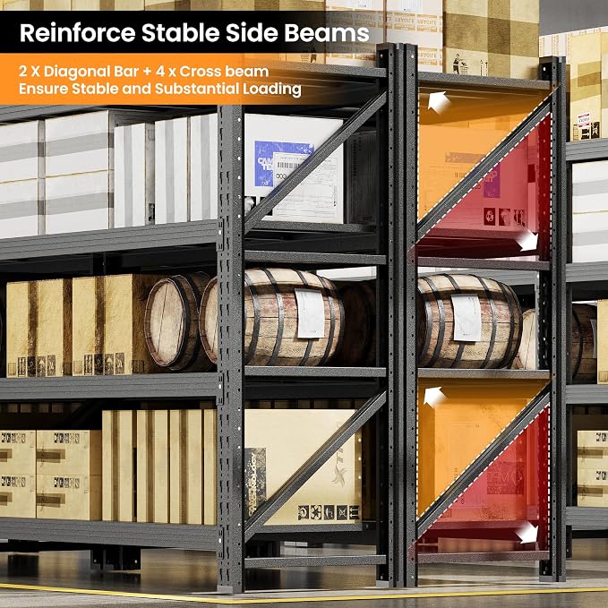 3000LBS Metal Storage Shelves, 48” W Heavy Duty Garage Shelving Units, 4 Tier - Image 7