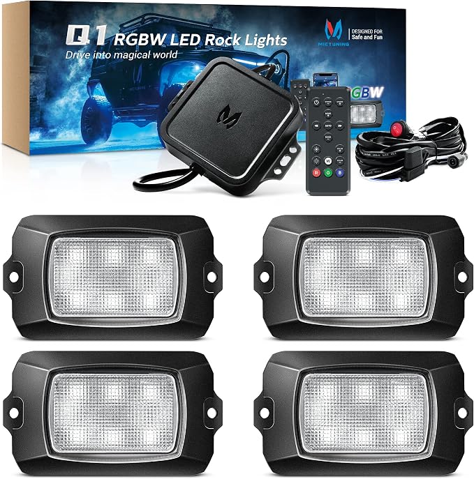 MICTUNING Q1 RGBW Rock Lights, 4 Pods Pure Color Underglow Neon Multicolor by MICTUNINGINC