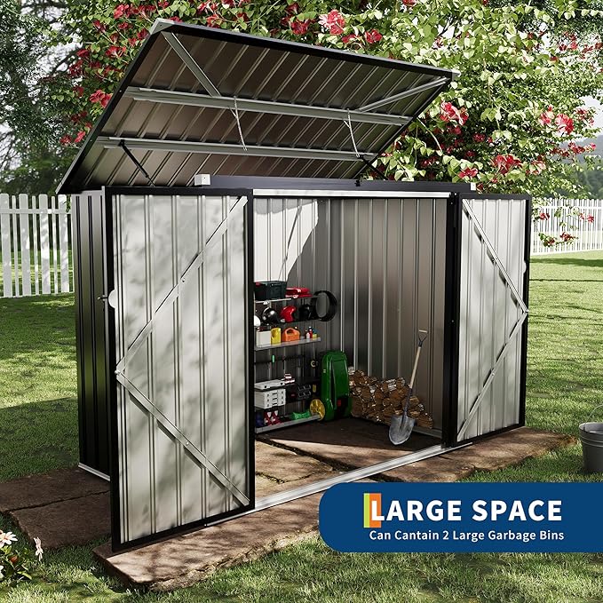 2 Trash Cans Metal Outdoor Storage, 3x6 FT Garbage Bin Storage Shed - Image 6