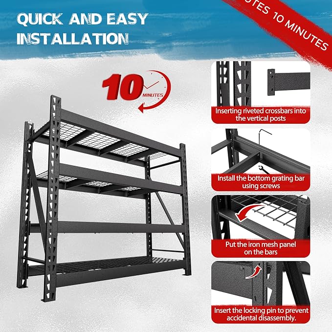 MUPATER 68.11” W × 23.62” D × 59.84” H Garage Shelving, 9000 LBS Heavy Duty - Image 6