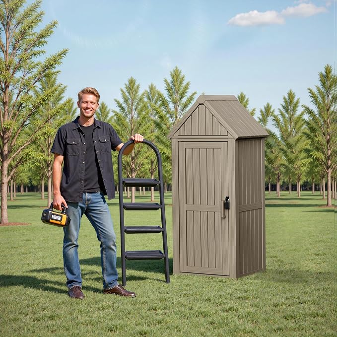 Storage Shed Outdoor Lockable, Waterproof Resin Garden Tool Shed, Heavy-Duty - Image 2