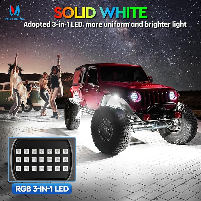 MICTUNING 2025 1000% Bright Q1 MAX RGB+IC Rock Lights, 20 Pods Chasing - Image 3