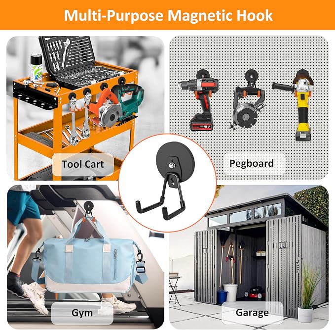 ENUODA Strong Magnetic Hooks Heavy Duty 2 Pack Garage Hooks Heavy Duty Magnet - Image 4