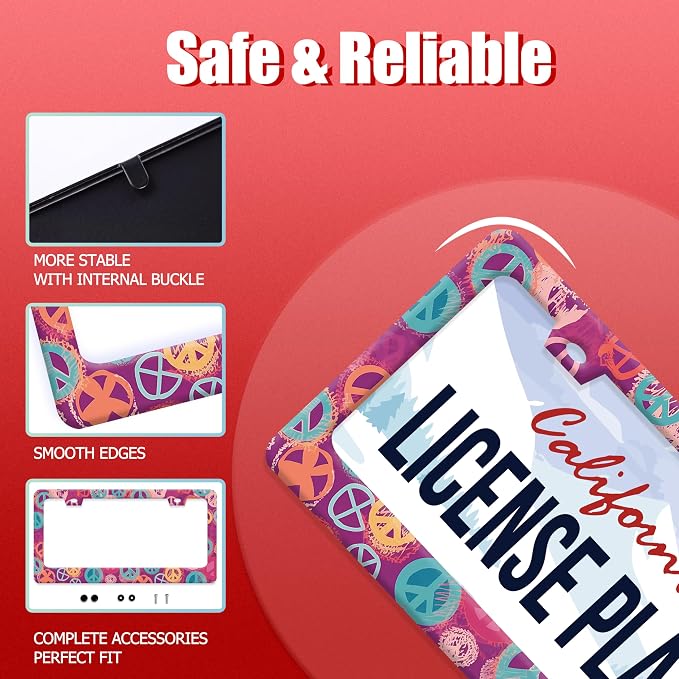 Groovy Hippie Peace Sign License Plate Frame Pink License Plate Frames - Image 2