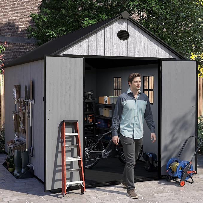 7.3x11.2 FT Resin Outdoor Storage Shed Large, 566 Cuft Garden Tool Sheds & - Image 3