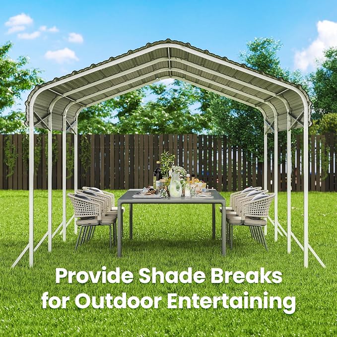 10x15' Heavy Duty Metal Carport – Sturdy Structure, All-Weather Protection - Image 8