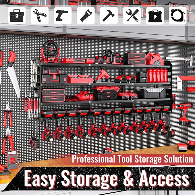 Large Power Tool Organizer Wall Mount-12 Drill Holder, Metal Heavy Duty Garage - Image 6