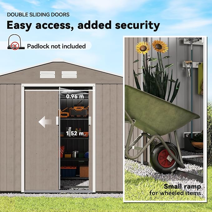 Outsunny 9' x 6' Outdoor Storage Shed, Garden Tool Metal Shed - Image 4