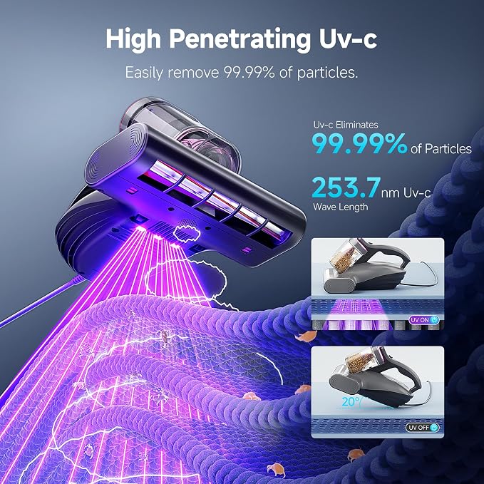 uwant Bed Cleaner with 16Kpa Suction Metal Roller 253.7nm Uv-c Light Mattress - Image 3