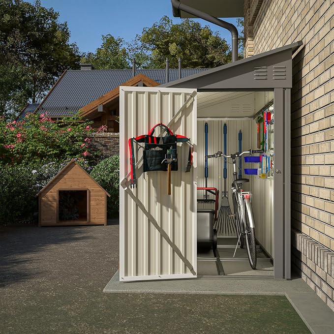 Shed Lean to Storage Shed, Outdoor 4' x 8' Metal Wall Side Storage Sheds & - Image 2