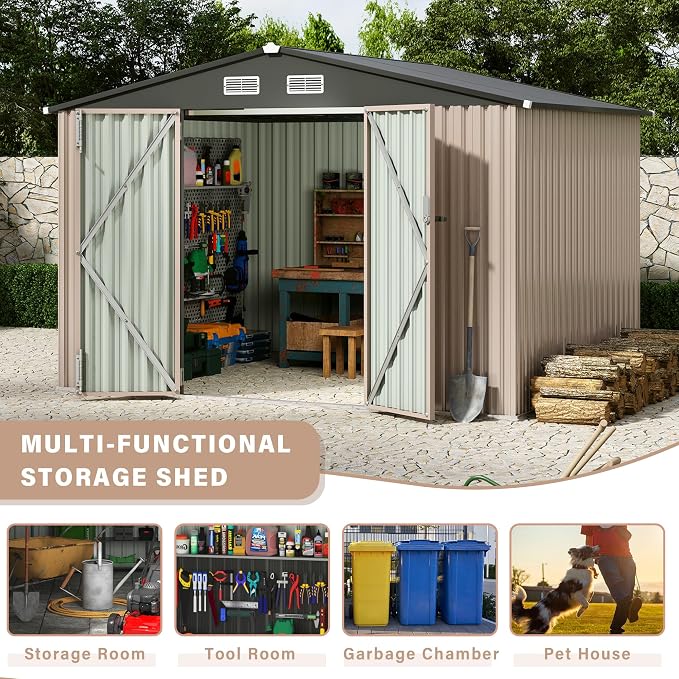 6x8x6.4 FT Outdoor Storage Sheds, Metal Garden Tool Shed - Image 3