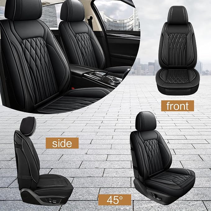 Pariitadin Leather Car Seat Covers Front Pair, Waterproof Faux Leather Seat - Image 3