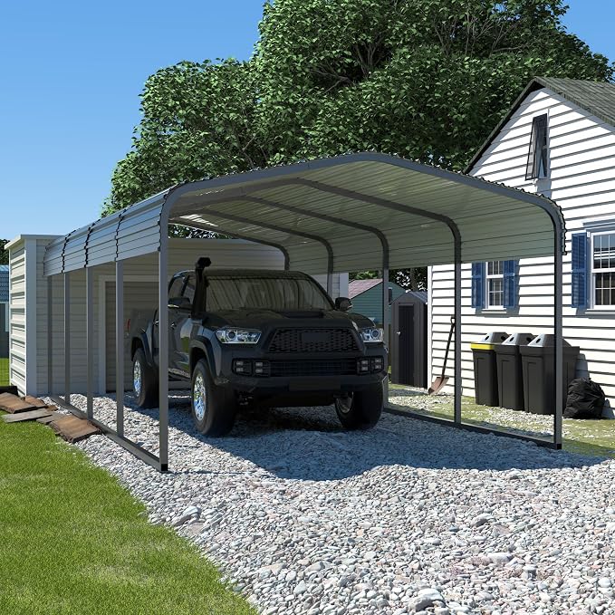 12x20 FT Outdoor Carport with Metal Roof, Heavy Duty Metal Carport Canopy - Image 9