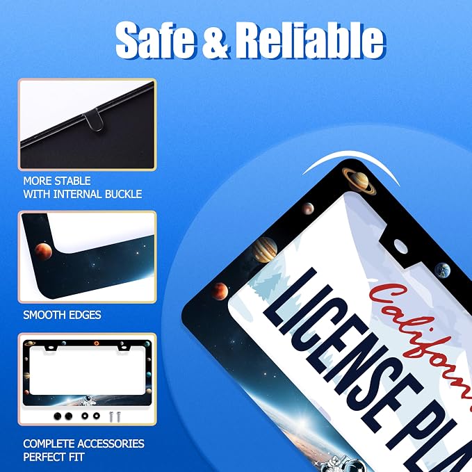Planets License Plate Frame Funny Beautiful Space License Plate Stainless Steel - Image 2