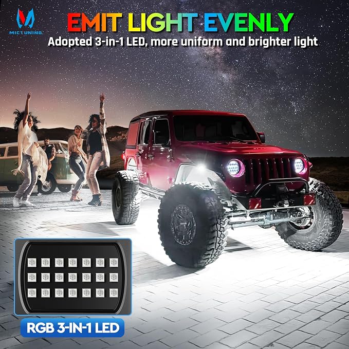 MICTUNING 2025 1000% Bright Q1 MAX RGB+IC Rock Lights, 8 Pods Chasing - Image 3