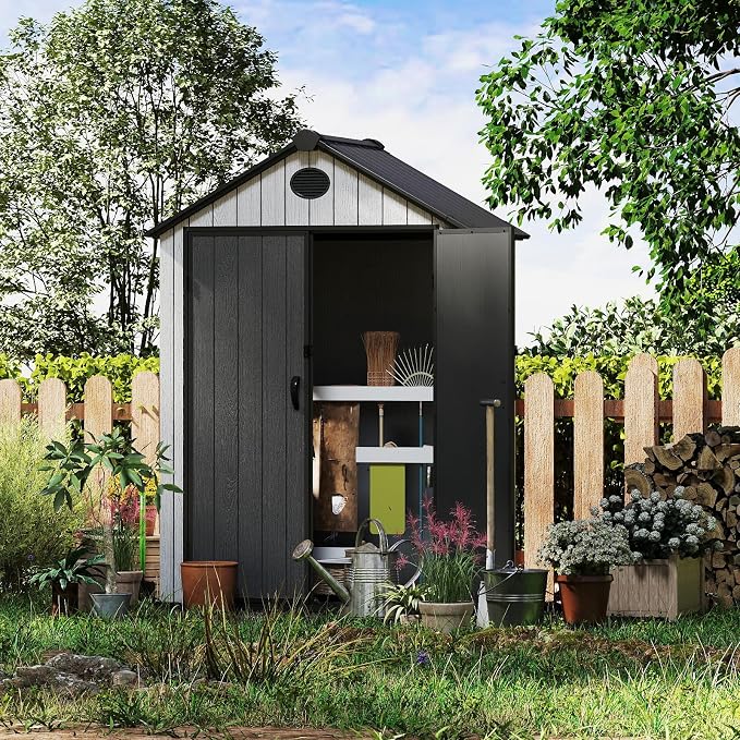 6x4 FT Resin Storage Shed, Lockable Door, and Vents - Image 7