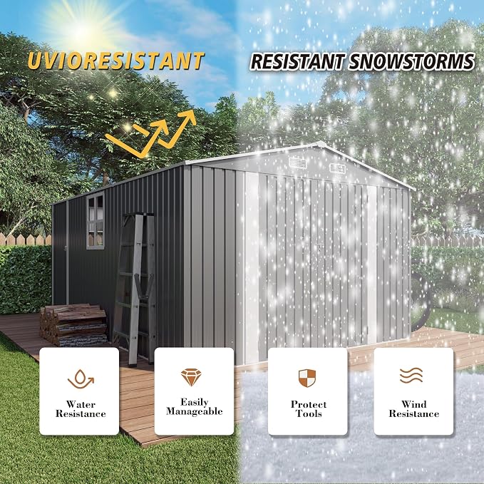 10x14x6.7FT Outdoor Storage Shed, Galvanized Steel Garden Shed - Image 5