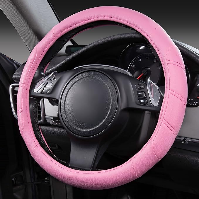 CAR PASS Line Rider Microfiber Leather Sporty 14.5-15 inch Car Steering Wheel by CARPASS