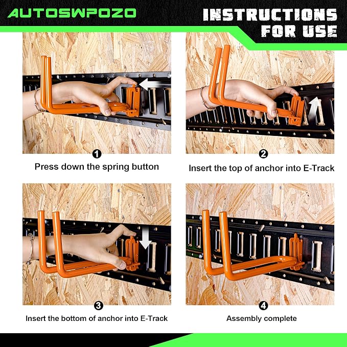 8-Pack Heavy Duty E-Track Shovel/Tool Hanger, Warehouse - Image 3