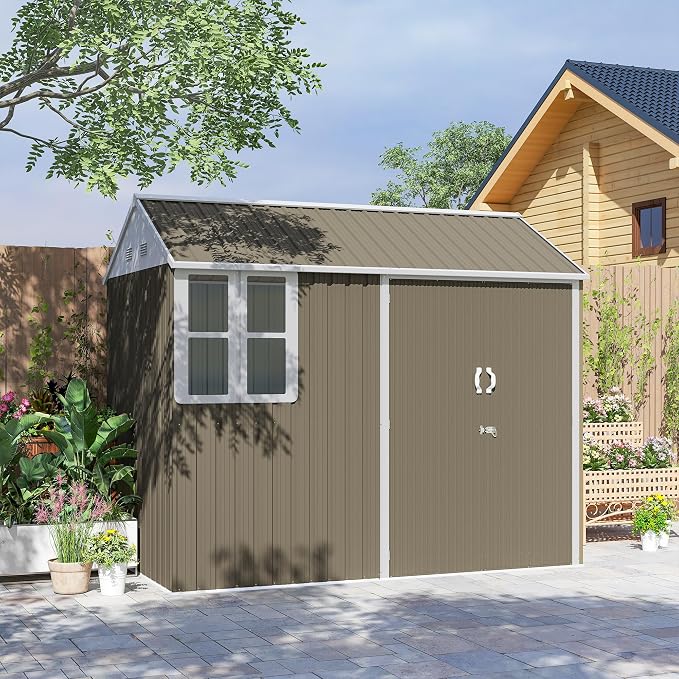 Outsunny 8' x 5.5' Outdoor Storage Shed, Metal Garden Shed - Image 9