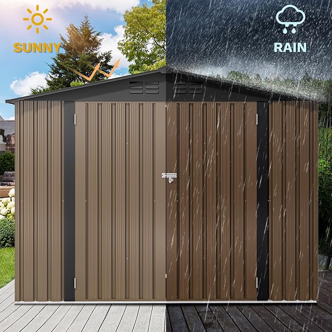 DWVO 8'x6' Large Metal Outdoor Storage Shed, Heavy Duty Tool Storage Sheds - Image 4